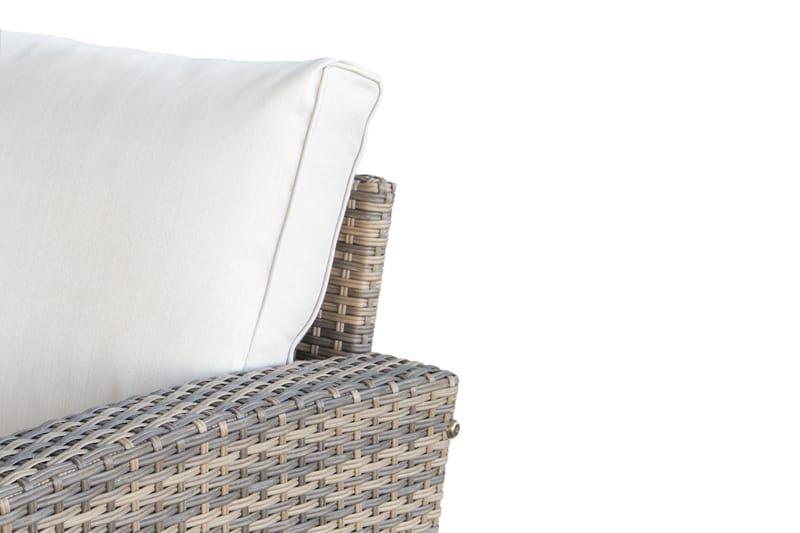 James Light Stor l-formad loungegrupp utomhus i konstrotting med förvaring och vita dynor - Brun / Beige - Utemöbler - Utegrupp - Loungegrupp