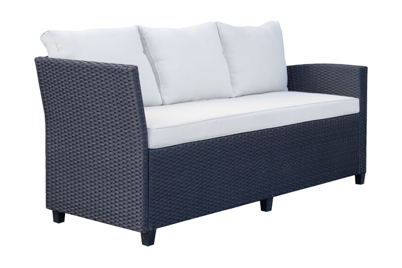 James Light Stor l-formad loungegrupp utomhus i konstrotting med förvaring och vita dynor - Svart - Utemöbler - Utegrupp - Loungegrupp