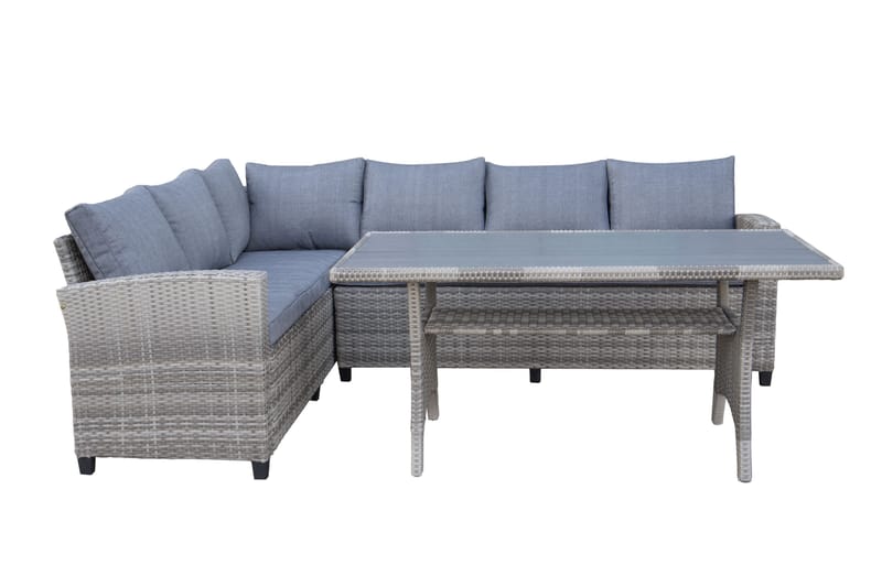 James Light Stor L-formad vändbar loungegrupp utomhus i konstrotting med förvaring och gråa dynor - Grå - Utemöbler - Utegrupp - Loungegrupp