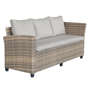 James Light Stor L-formad vändbar loungegrupp utomhus i konstrotting med förvaring och vita dynor - Brun / Beige - Utemöbler - Utegrupp - Loungegrupp