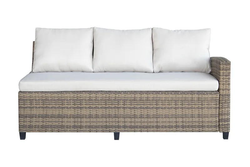 James Light Stor L-formad vändbar loungegrupp utomhus i konstrotting med förvaring och vita dynor - Brun / Beige - Utemöbler - Utegrupp - Loungegrupp