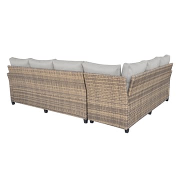 James Light Stor L-formad vändbar loungegrupp utomhus i konstrotting med förvaring och vita dynor - Brun / Beige - Utemöbler - Utegrupp - Loungegrupp