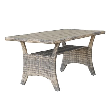 James Light Stor L-formad vändbar loungegrupp utomhus i konstrotting med förvaring och vita dynor - Brun / Beige - Utemöbler - Utegrupp - Loungegrupp