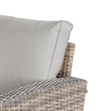 James Light Stor L-formad vändbar loungegrupp utomhus i konstrotting med förvaring och vita dynor - Brun / Beige - Utemöbler - Utegrupp - Loungegrupp