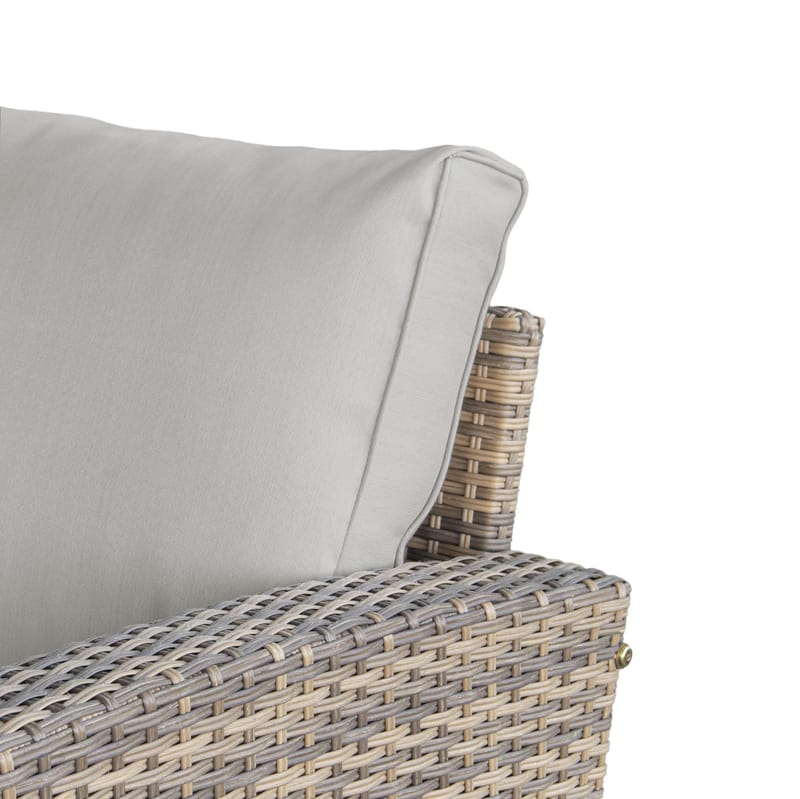 James Light Stor L-formad vändbar loungegrupp utomhus i konstrotting med förvaring och vita dynor - Brun / Beige - Utemöbler - Utegrupp - Loungegrupp