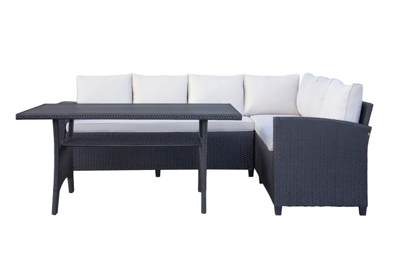 James Light Stor L-formad vändbar loungegrupp utomhus i konstrotting med förvaring och vita dynor - Svart - Utemöbler - Utegrupp - Loungegrupp