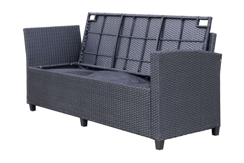 James Light Stor L-formad vändbar loungegrupp utomhus i konstrotting med förvaring och vita dynor - Svart - Utemöbler - Utegrupp - Loungegrupp