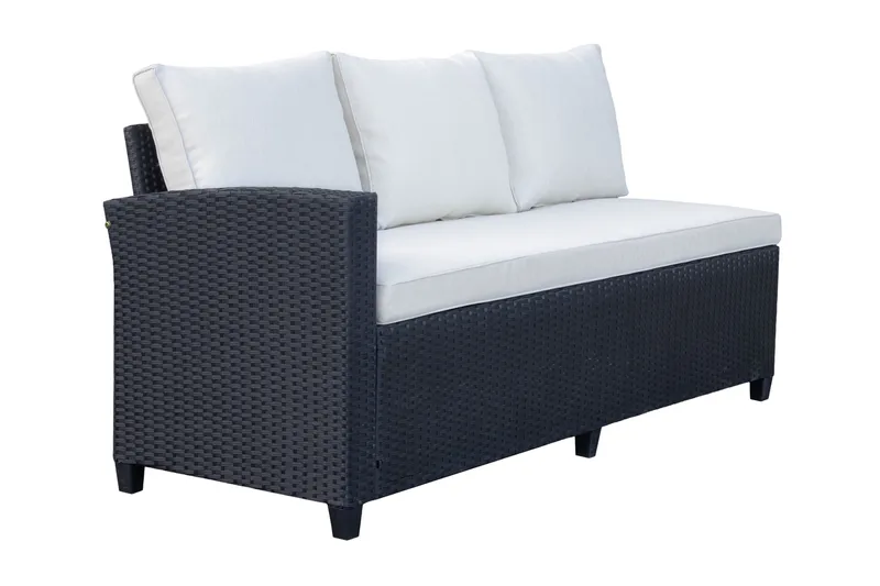 James Light Stor L-formad vändbar loungegrupp utomhus i konstrotting med förvaring och vita dynor - Svart - Utemöbler - Utegrupp - Loungegrupp