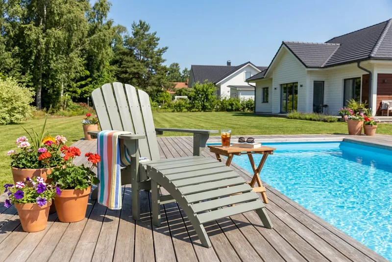 Landet Däckstol utomhus i akacia trä - Mörkgrön - Utemöbler - Utestolar & fåtöljer - Solstol - Däckstol