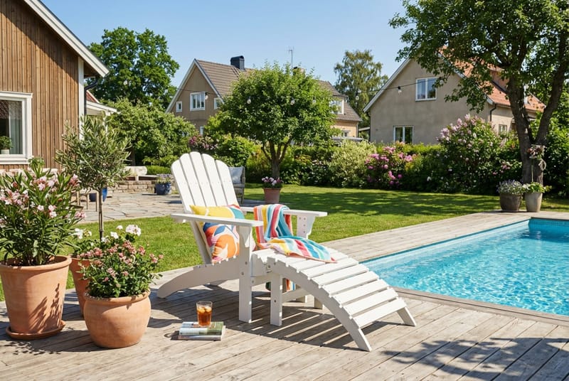 Landet Däckstol utomhus i akacia trä - Vit - Utemöbler - Utestolar & fåtöljer - Solstol - Däckstol