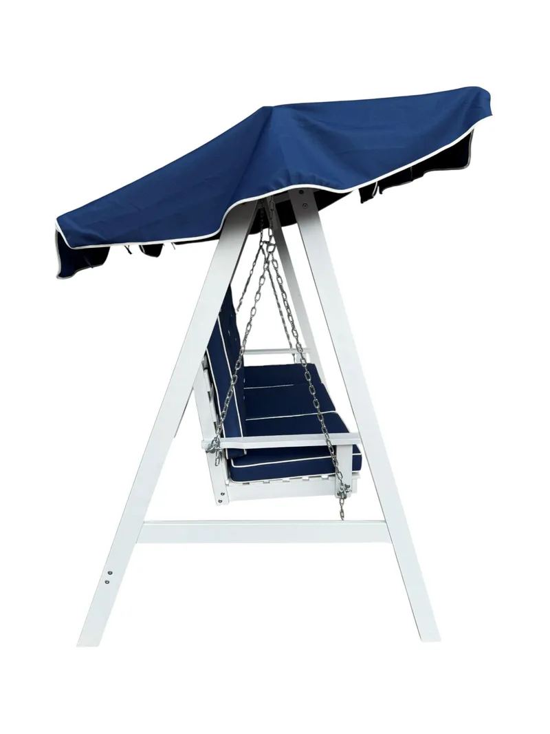 Landet Hammock Gungsoffa med tak i akacia trä inklusive dynor 195x125x159 - Blå / Vit - Utemöbler - Utesoffor & bänkar - Hammock - Hammockställning