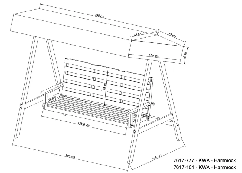 Landet Hammock Gungsoffa med tak i akacia trä inklusive dynor 195x125x159 - Blå / Vit - Utemöbler - Utesoffor & bänkar - Hammock - Hammockställning