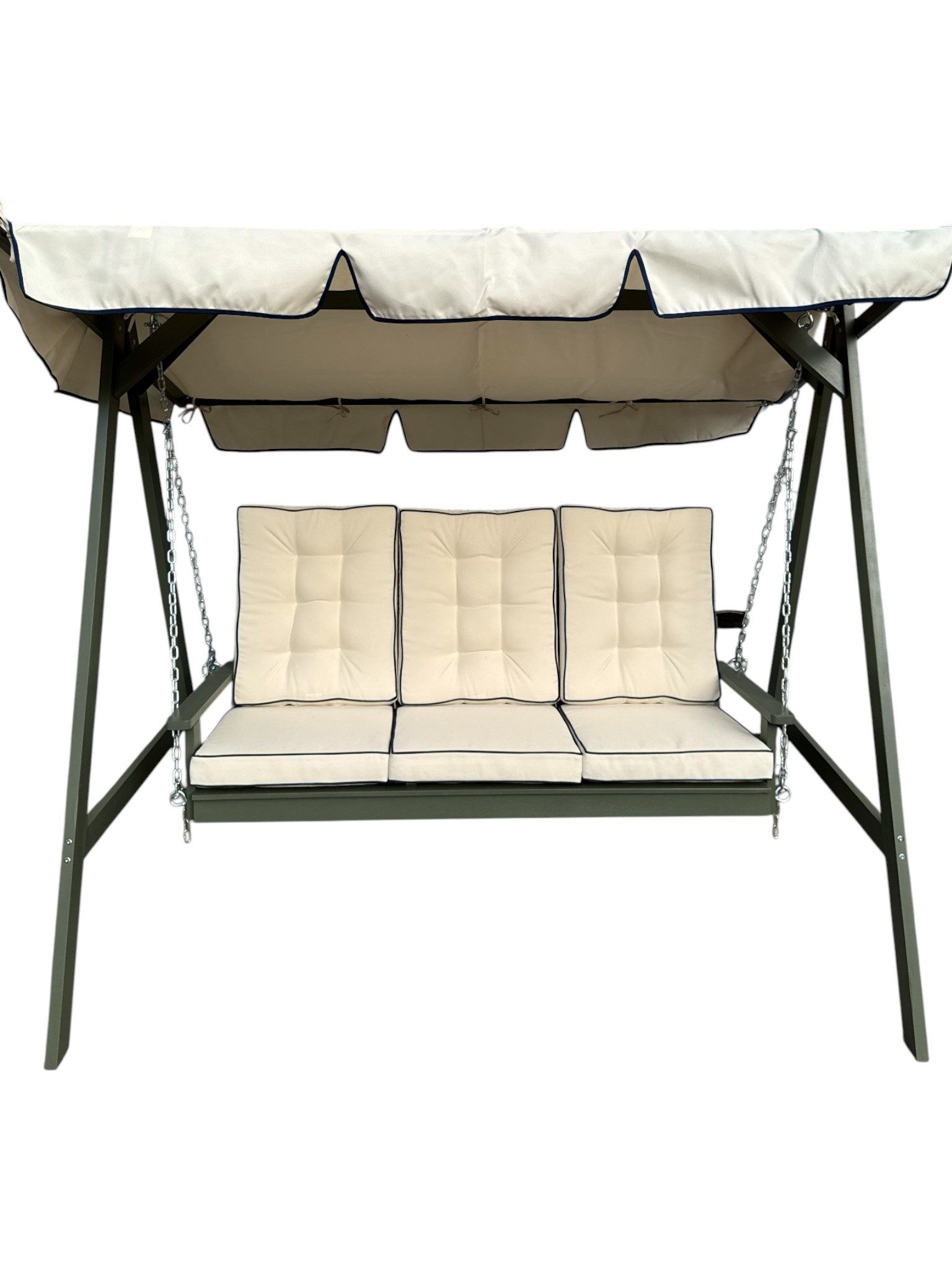 Landet Hammock Gungsoffa med tak i akacia tr&auml; inklusive dynor 195x125x159 - Vit / M&ouml;rkgr&ouml;n
