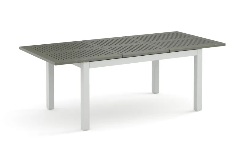 Monaco rektangulärt förlängningsbart bord utomhus med iläggsskiva 150-250x90 cm i aluminium/metall/plast - Vit/Grå - Utemöbler - Trädgårdsbord & Utebord - Matbord ute