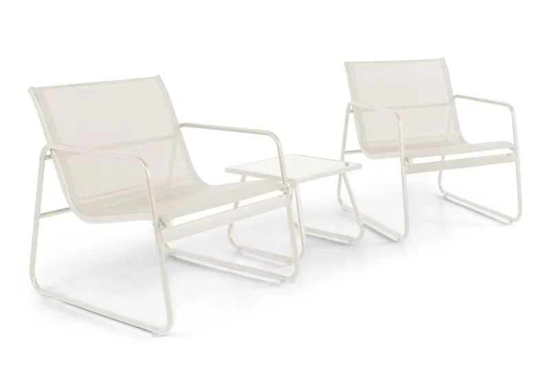 Pelanda Caféset Utomhus - Bord med frostad glasskiva och fåtöljer i stål - Beige - Utemöbler - Utegrupp - Loungegrupp