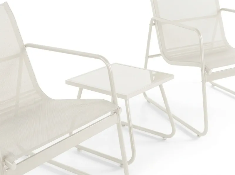 Pelanda Caféset Utomhus - Bord med frostad glasskiva och fåtöljer i stål - Beige - Utemöbler - Utegrupp - Loungegrupp