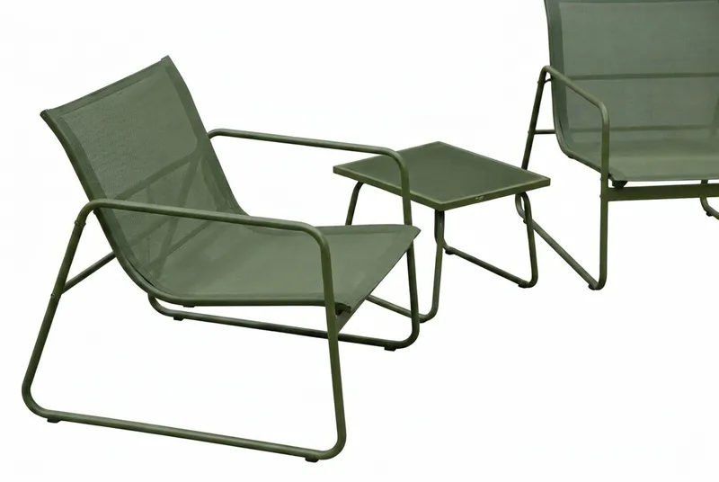 Pelanda Caféset Utomhus - Bord med frostad glasskiva och fåtöljer i stål - Grön - Utemöbler - Utegrupp - Loungegrupp