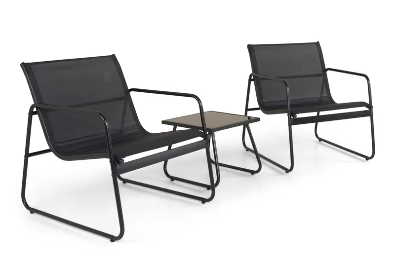 Pelanda Caféset Utomhus - Bord med frostad glasskiva och fåtöljer i stål - Svart - Utemöbler - Utegrupp - Loungegrupp