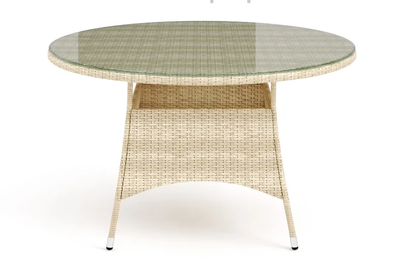 Thor Runt Matbord Utomhus 140 cm i konstrotting med glasskiva - Beige - Utemöbler - Trädgårdsbord & Utebord - Matbord ute