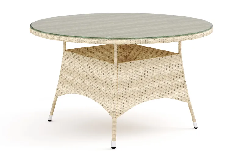 Thor Runt Matbord Utomhus 140 cm i konstrotting med glasskiva - Beige - Utemöbler - Trädgårdsbord & Utebord - Matbord ute
