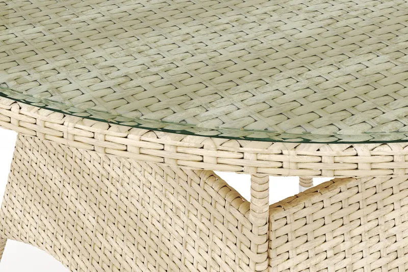 Thor Runt Matbord Utomhus 140 cm i konstrotting med glasskiva - Beige - Utemöbler - Trädgårdsbord & Utebord - Matbord ute