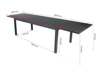 Tunis Rektangulärt Stort Förlängningsbart Matbord utomhus 205/305x90 cm i metall plast - Svart - Utemöbler - Trädgårdsbord & Utebord - Matbord ute