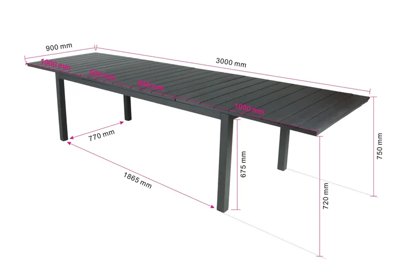 Tunis Rektangulärt Stort Förlängningsbart Matbord utomhus 205/305x90 cm i metall plast - Svart - Utemöbler - Trädgårdsbord & Utebord - Matbord ute