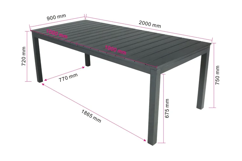 Tunis Rektangulärt Stort Förlängningsbart Matbord utomhus 205/305x90 cm i metall plast - Svart - Utemöbler - Trädgårdsbord & Utebord - Matbord ute