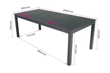 Tunis Rektangulärt Stort Förlängningsbart Matbord utomhus 205/305x90 cm i metall plast - Svart - Utemöbler - Trädgårdsbord & Utebord - Matbord ute