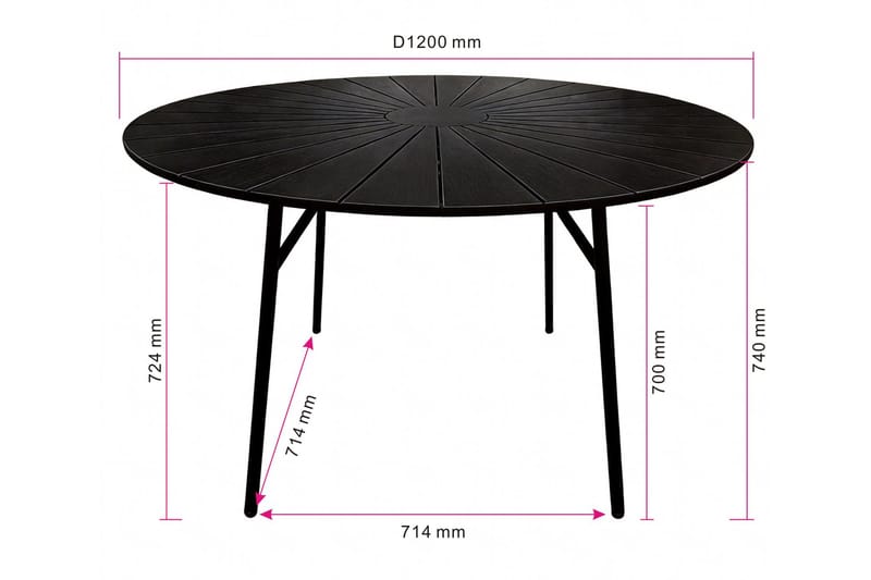 Tunis Runt Matbord utomhus 120 cm i aluminium metall - Svart - Utemöbler - Trädgårdsbord & Utebord - Matbord ute