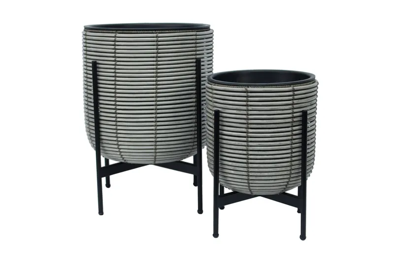Wicker Blomkruka på stativ 30x30xH38 cm Grå - Inredning & dekor - Trädgårdsdekoration - Utomhuskrukor - Blomkrukor