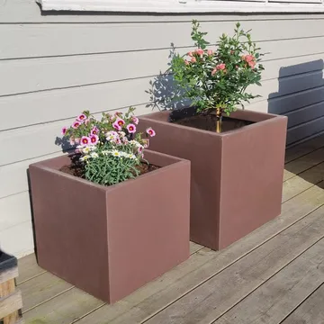 Fiberarmerade utekrukor | Fyrkantiga | 2-pack | Mörkbrun - Inredning & dekor - Trädgårdsdekoration - Utomhuskrukor - Blomkrukor