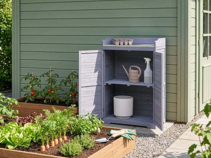 Planteringsbänk Tereville Granträ 45x67 cm - Grå/Vit - Inredning & dekor - Trädgårdsdekoration - Utomhuskrukor - Planteringsbord