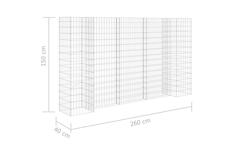 Planteringsgabion H-formad stål 260x40x150 cm - Silver - Växthylla & växttrappa