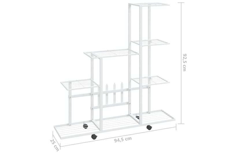 Växtställ på hjul 94,5x25x92,5 cm vit metall - Vit - Växthylla & växttrappa - Hylla utomhus