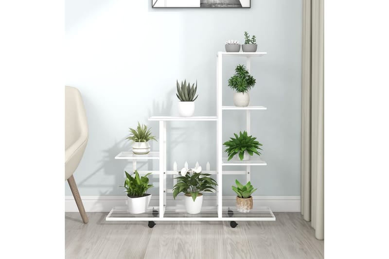 Växtställ på hjul 94,5x25x92,5 cm vit metall - Vit - Utemöbler - Övrigt utemöbler - Tillbehör - Hylla utomhus
