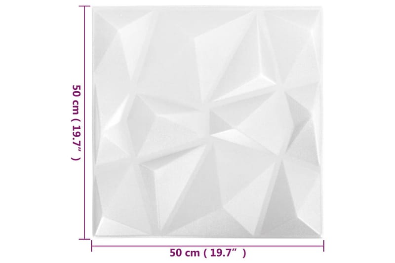 beBasic 3D Väggpaneler 12 st 50x50 cm diamant vit 3 m² - Väggpanel