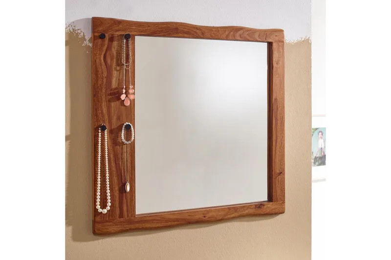 Spegel Wohnling Träkant Solid Träram med Krokar Lantlig Stil - Inredning & dekor - Speglar - Väggspegel