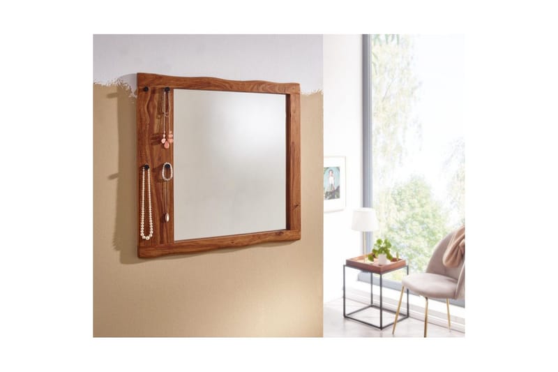 Spegel Wohnling Träkant Solid Träram med Krokar Lantlig Stil - Inredning & dekor - Speglar - Väggspegel
