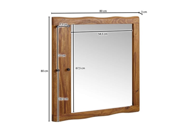 Spegel Wohnling Träkant Solid Träram med Krokar Lantlig Stil - Inredning & dekor - Speglar - Väggspegel