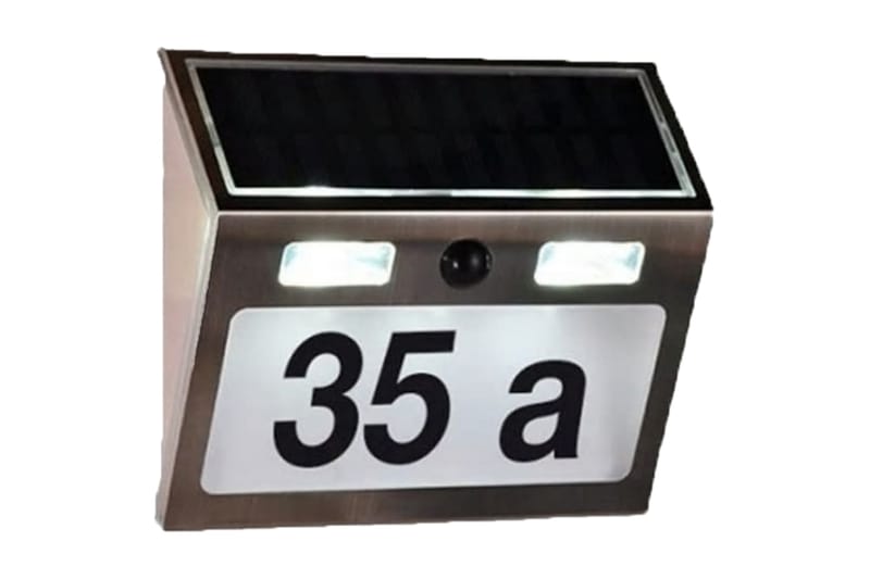HI Husnummer med soldrivna LED silver - Silver - Husnummerskylt - Fasadsiffra & husnummer