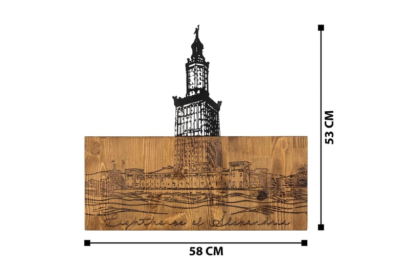 Alexandria Lighthouse Väggdekor - Svart/Valnöt - Inredning & dekor - Väggdekor - Skyltar - Plåtskylt