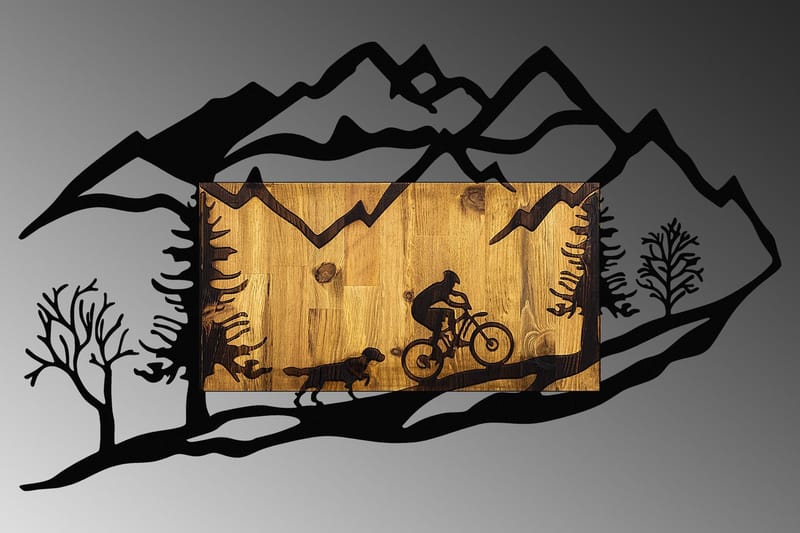 Bicycle Riding in Nature 1 Väggdekor - Svart/Valnöt - Inredning & dekor - Väggdekor - Skyltar - Plåtskylt