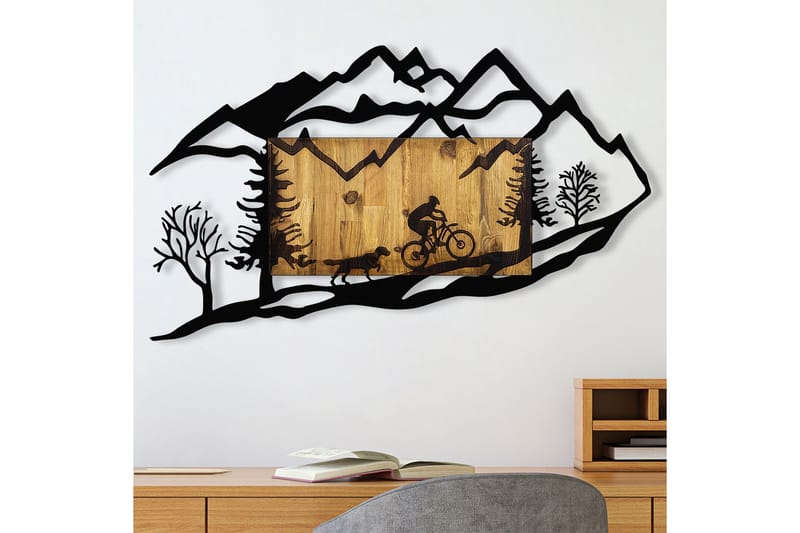 Bicycle Riding in Nature 1 Väggdekor - Svart/Valnöt - Inredning & dekor - Väggdekor - Skyltar - Plåtskylt