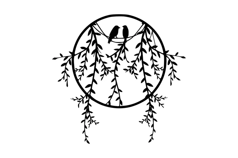 Birds on Tree Branch Väggdekor, Svart