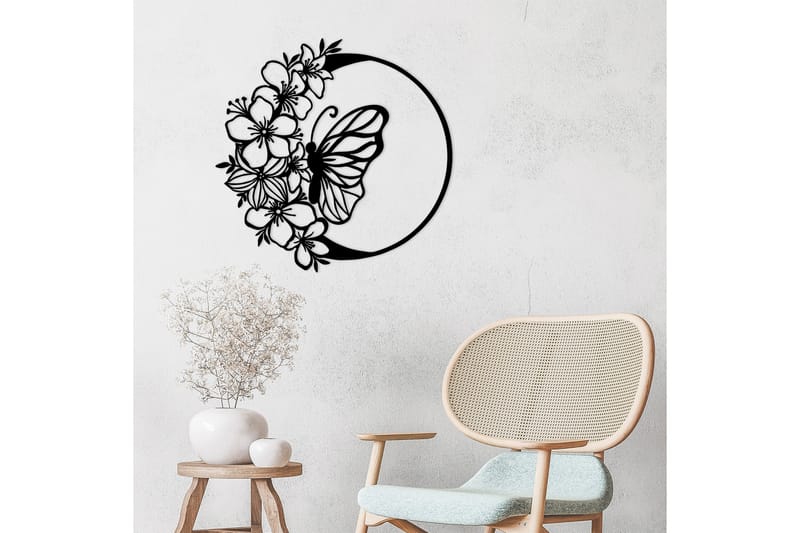 Butterfly And Flower Väggdekor - Svart - Inredning & dekor - Väggdekor - Skyltar - Plåtskylt
