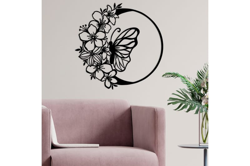 Butterfly And Flower Väggdekor - Svart - Inredning & dekor - Väggdekor - Skyltar - Plåtskylt