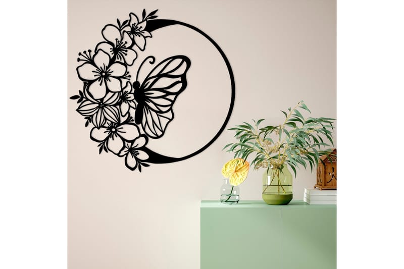 Butterfly And Flower Väggdekor - Svart - Inredning & dekor - Väggdekor - Skyltar - Plåtskylt
