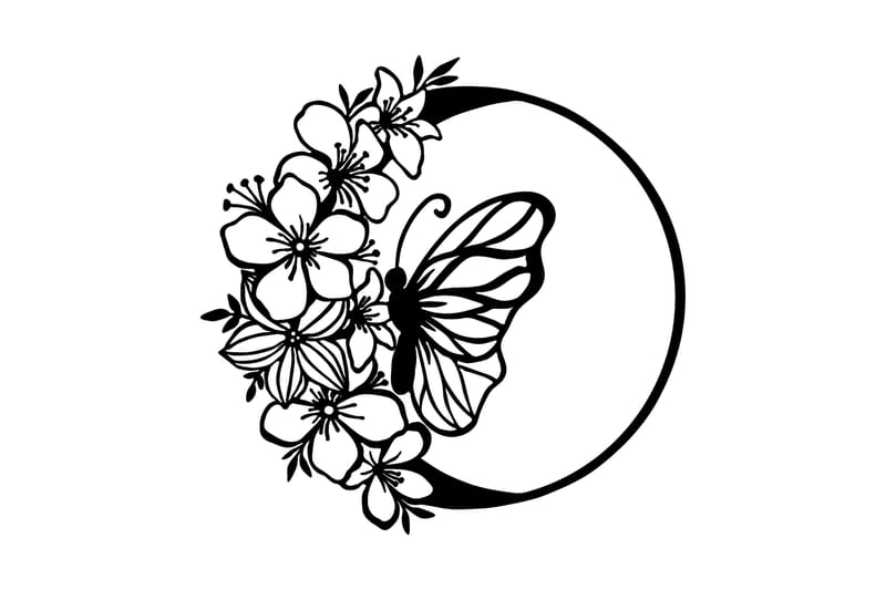 Butterfly And Flower Väggdekor, Svart