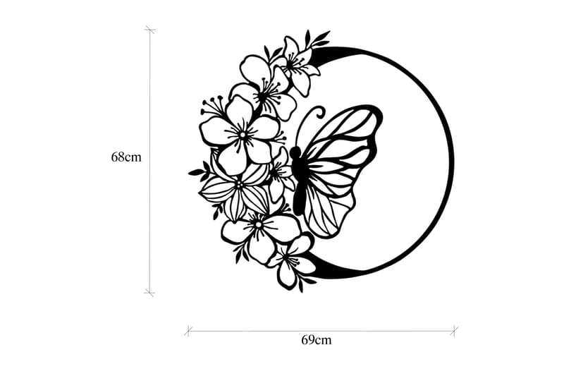 Butterfly And Flower Väggdekor - Svart - Inredning & dekor - Väggdekor - Skyltar - Plåtskylt